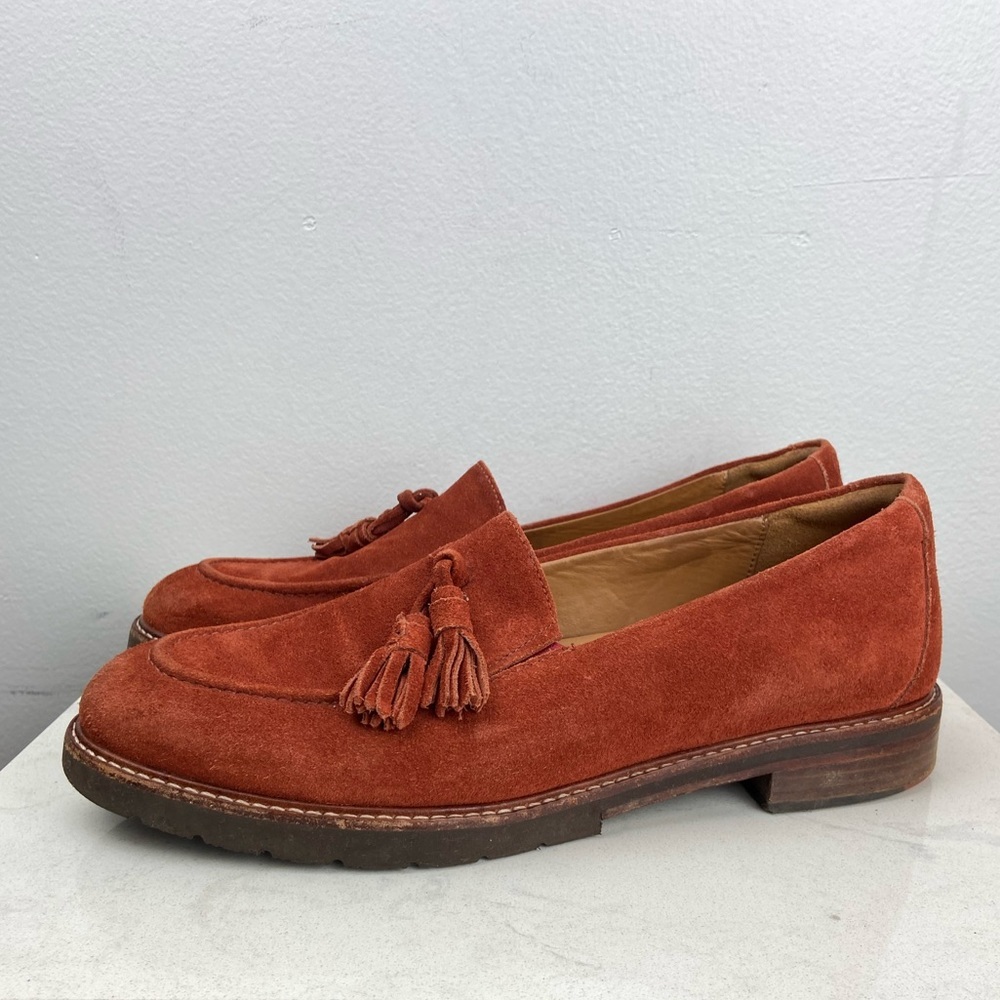 SAMUEL HUBBARD Tasseled Traveler Burnt Orange Suede Loafer Shoe